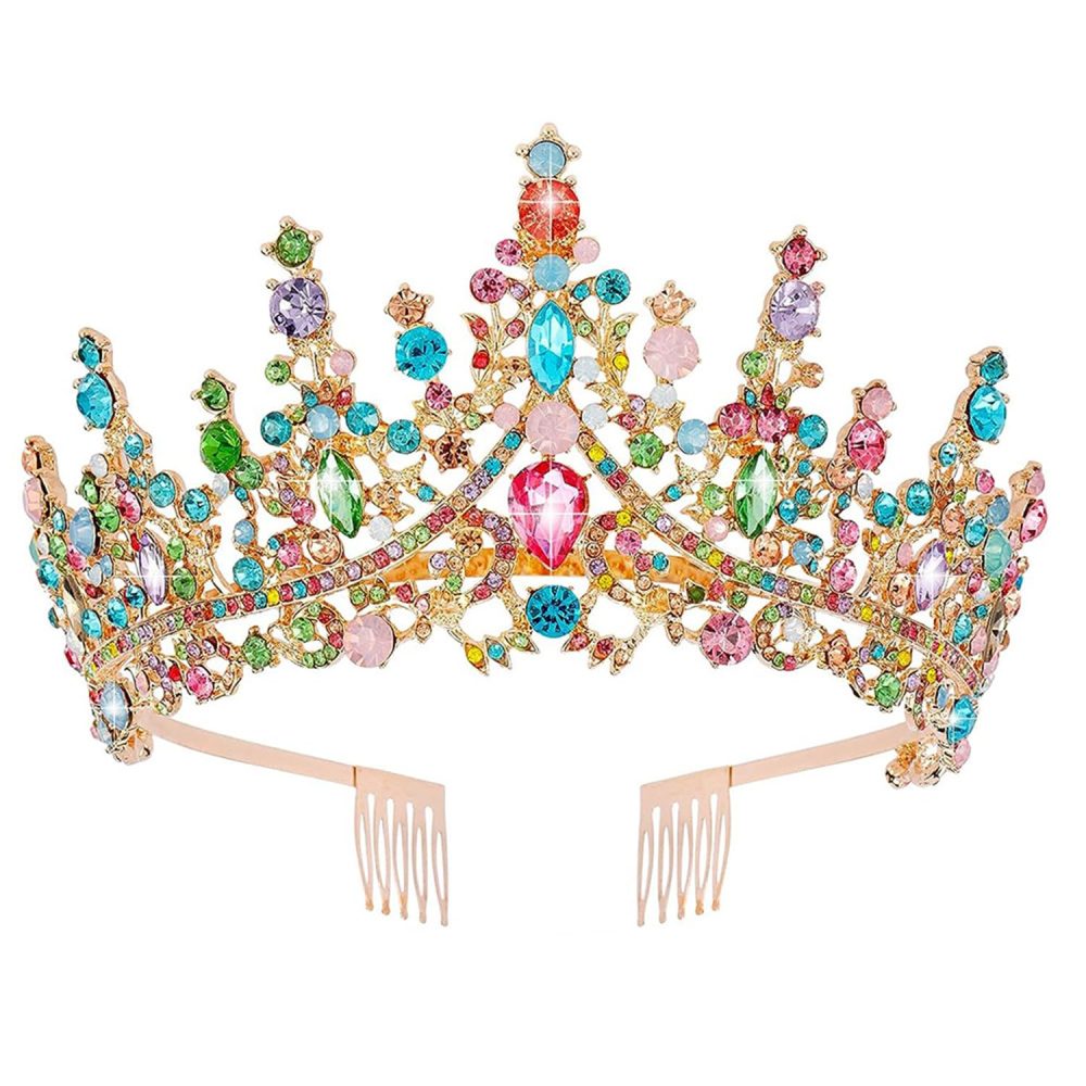 CHTENG Colorful Birthday Girl Sash Badge and Tiara Crystal Baroque Rhinestone Crown Headband for Birthday Party Supplies - Image 2