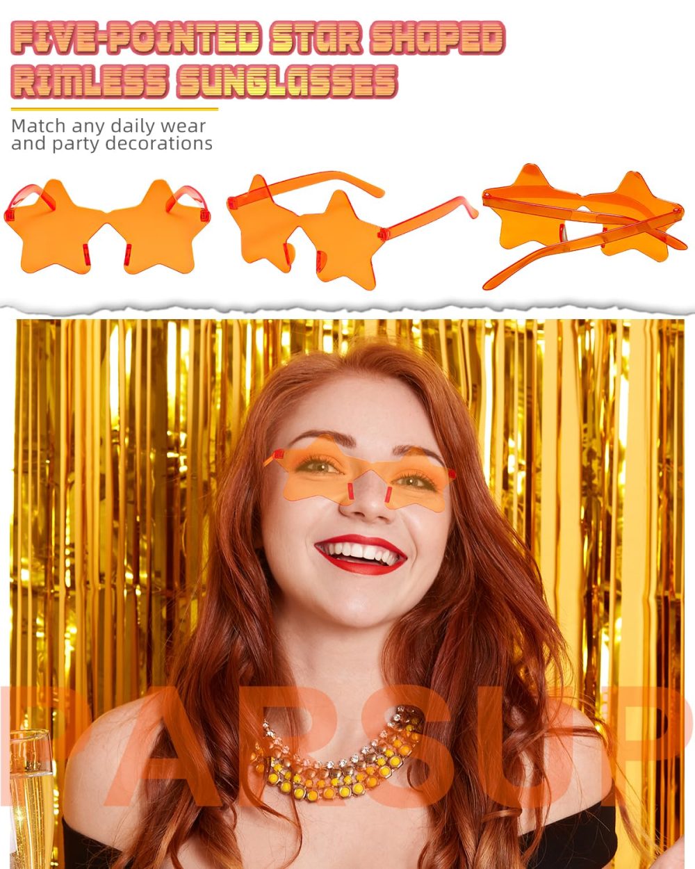 14 Pairs Star Shaped Rimless Sunglasses Frameless Star Sunglasses Transparent Candy Colour Glasses Tinted Eyewear Bachelorette Party Favours Photo Booth Props - Image 4