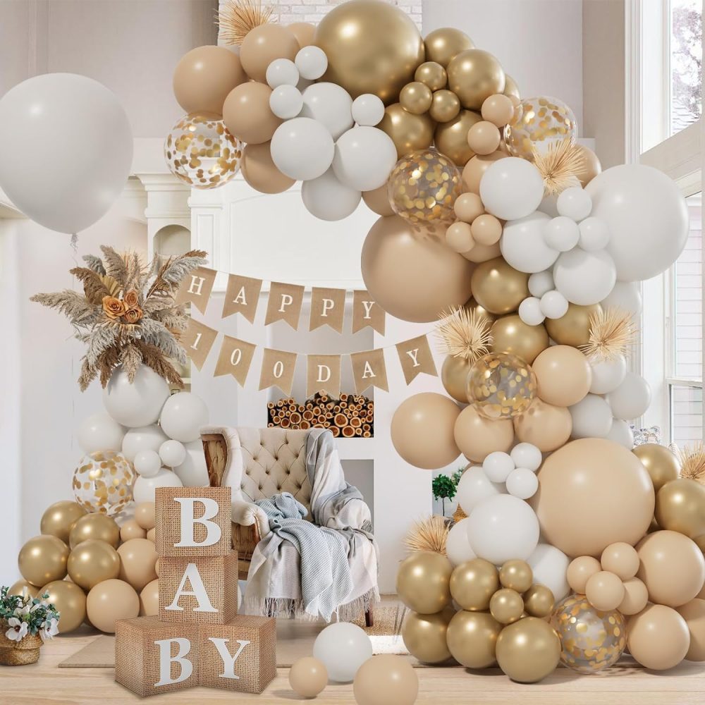 161pcs White and Gold Balloons Arch Kit, White Sand Gold Balloon Garland with Nude Sand White Balloons Gold Confetti Balloon for Birthday Party Decoration Anniversary Party Backdrop Decoration - Image 5