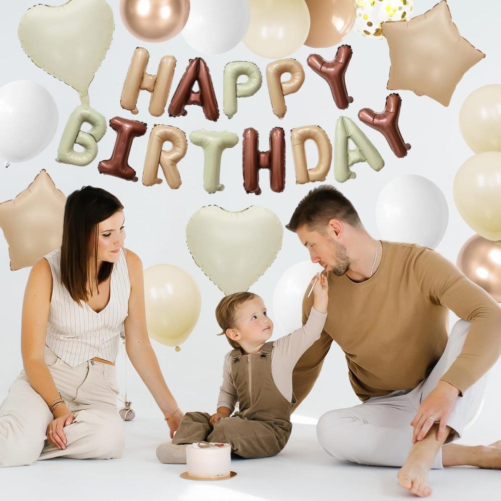 White Sand Gold Brown Birthday Decorations for Men Women Kids,White Sand Brown Gold Nude Balloons Boho Happy Birthday Balloons Banner Confetti Balloons for Birthday Baby Shower Party Decorations - Image 4