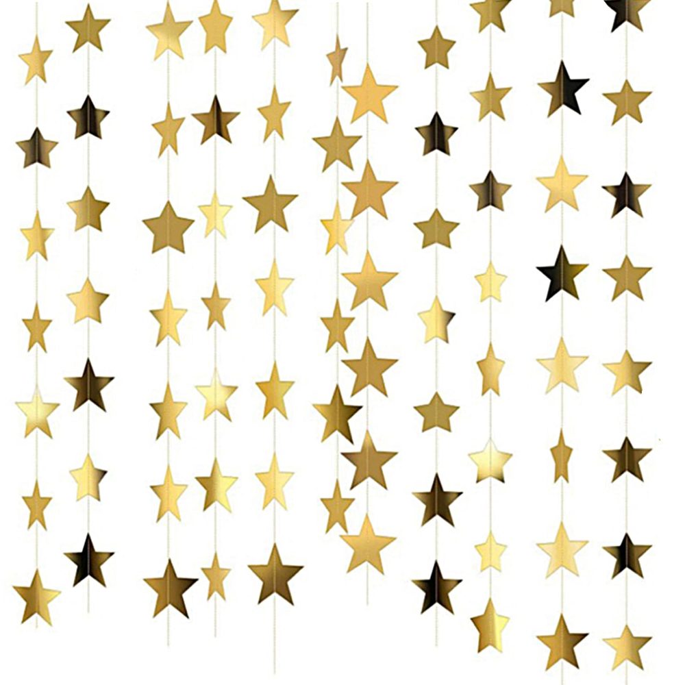 52 Feet Reflective Star Paper Garland,Sparkling Star Bunting Banner Hanging Decoration Twinkle Little Star Party Garlands Glitter Star Garland Streamer Kit For Birthday Wedding Banner Backdrop (Gold)