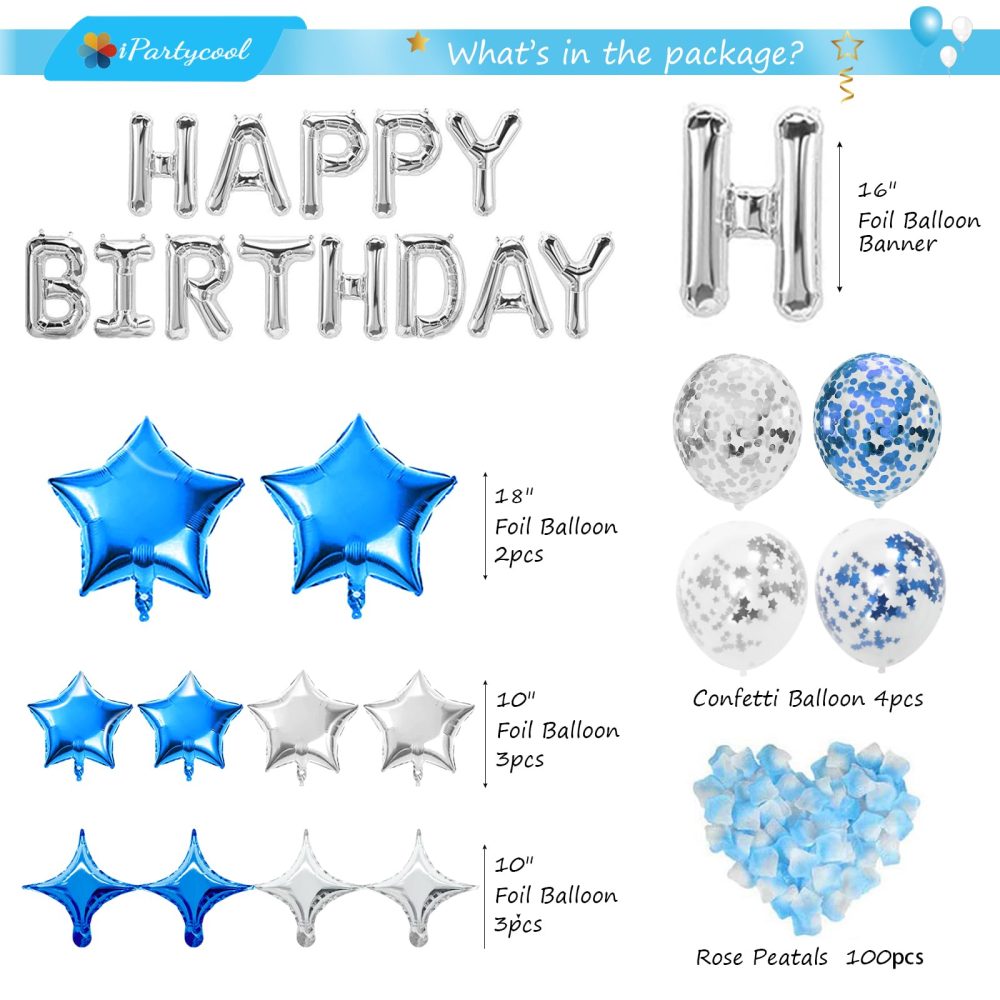 iPartycool 50Pcs Party Happy Birthday Balloons Kit, 3D Premium Reusable Aluminum Foil Letter Banner and Big Star and Latex Balloons Set for Happy Birthday Decorations and Supplies 2S-A - Image 7