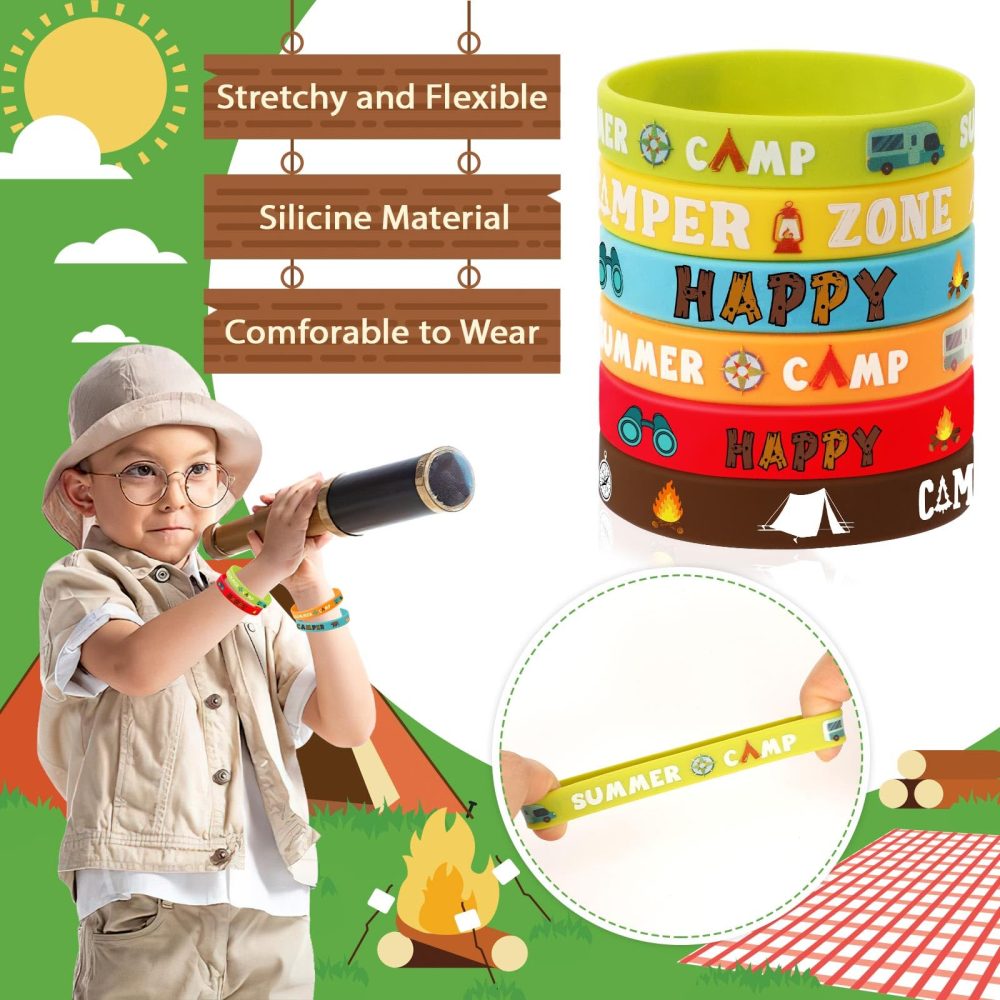 JUNEBRUSHS 42pcs Camping Party Favors Silicone Bracelets Summer Camping Theme Rubber Wristbands Accessories for Kids Adults Camping Adventure Birthday Party Decorations Gift Supplies - Image 5