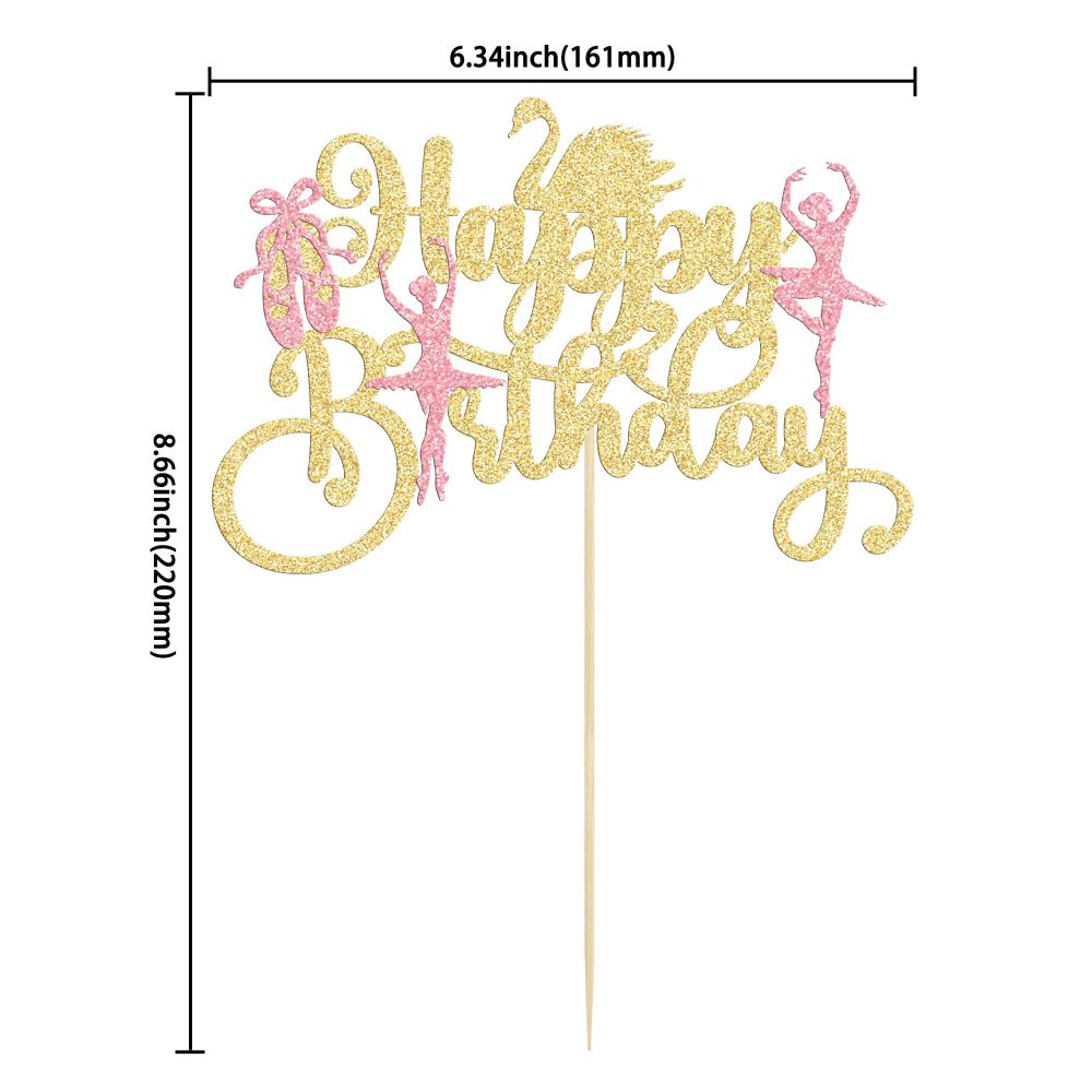 Gyufise 1Pcs Ballerina Tutu Cake Toppers Pink Ballet Girl Happy Birthday Cake Toppers Ballet Slipper Cake Picks for Ballerina Theme Baby Shower Birthday Party Cake Decoration Supplies - Image 7
