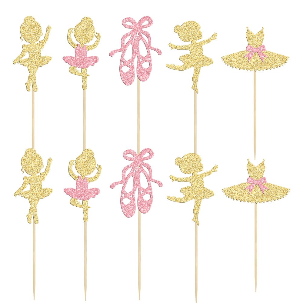 Gyufise 24Pcs Ballerina Tutu Cupcake Toppers Gold Glitter Ballet Girl Cupcake Toppers Ballet Slipper Cupcake Picks for Ballerina Theme Baby Shower Birthday Party Cake Decoration Supplies - Image 6