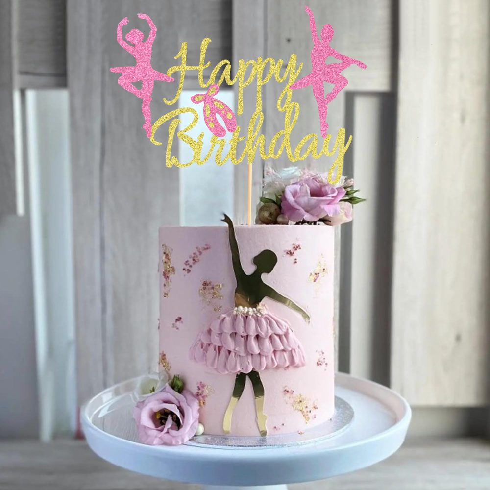 Arthsdite 1Pc Ballet Happy Birthday Cake Topper, Ballerina Girl Dancing Cake Supplies, Ballerina Girl's Birthday Party Decorations Ballet Dancer Cake Topper, M - Image 4