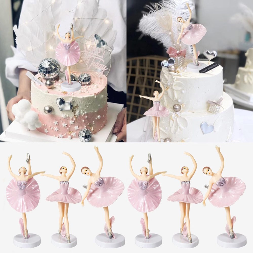 5 Pcs Ballet Girl Birthday Cake Decoration Pearl Crown Cake Topper Feather Wings Girl Cake Topper for Wedding Party Girls Birthday Cake Decoration - Image 3