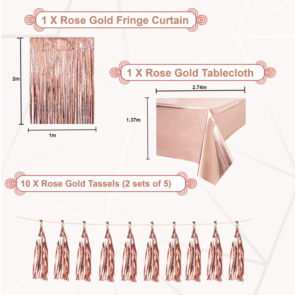 Areebz 82pc Rose Gold Birthday Party Decorations, Happy Birthday decoration banner Latex Confetti Star Heart foil Balloons tassel curtain tablecloth for Girls Women Party Supplies - Image 6