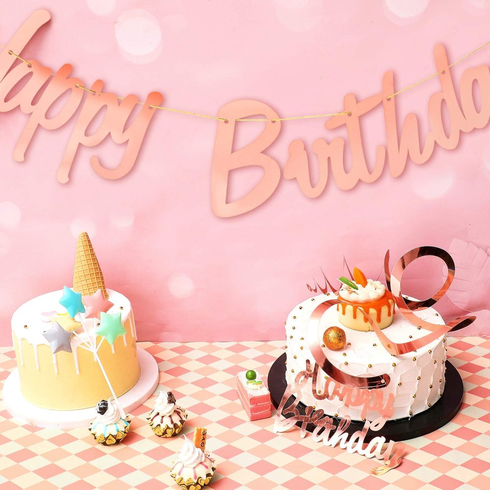 Rose Gold Happy Birthday Decorations Birthday Bunting Banner with 6 Pieces Hanging Swirl Happy Birthday Decorations Party Supplies for Women and Girls (Rose Gold) - Image 6