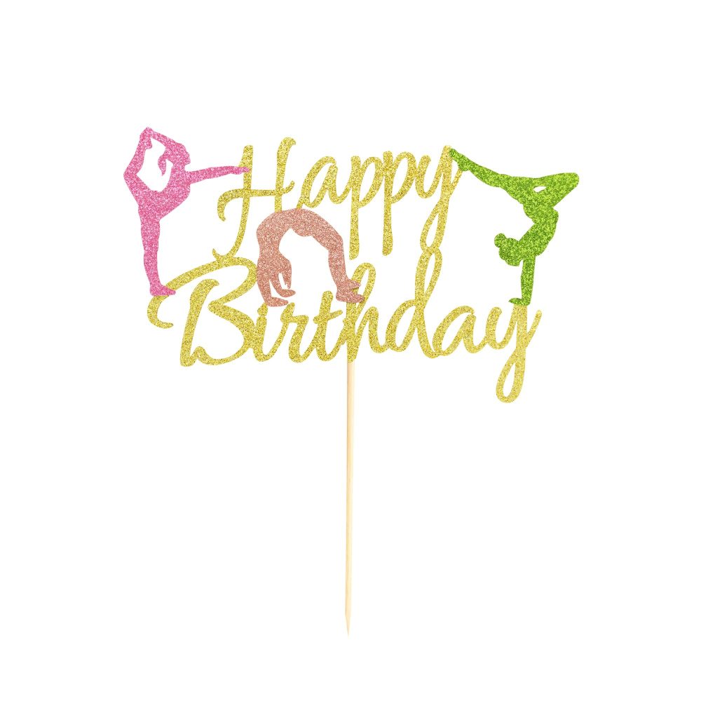 Arthsdite Gymnastics Cake Topper Gymnast Cake Pick for Gymnastics Theme Baby Girl Happy Birthday Party Decorations - Gold Glitter - Image 2
