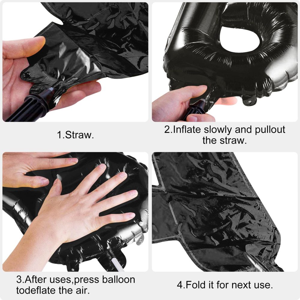 Happy Birthday Banner Black and White Balloons Birthday Decorations, 20pcs Latex Balloons with Black Confetti Balloons, 16 inch "Happy Birthday" Foil Balloons for Boys Girls Men Women Party Supplies - Image 2