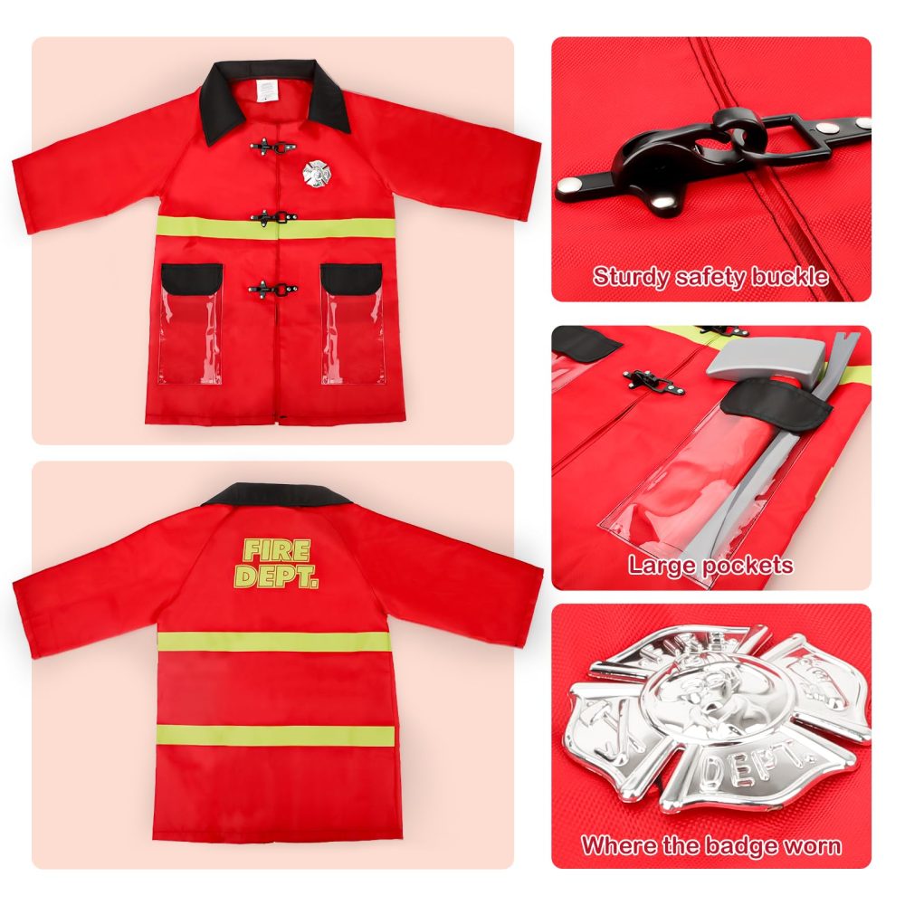 deAO Washable Kids Fireman Costume Role Play Toys with 13 Fire Fighter Toy Accessories, Storage Backpack and Water Shooting Extinguisher - Fancy Dress for Kids & Toddlers Halloween - Image 8