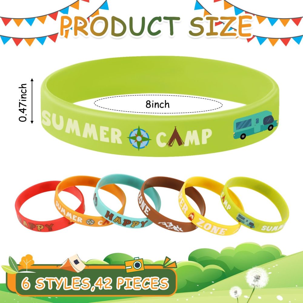 JUNEBRUSHS 42pcs Camping Party Favors Silicone Bracelets Summer Camping Theme Rubber Wristbands Accessories for Kids Adults Camping Adventure Birthday Party Decorations Gift Supplies - Image 7