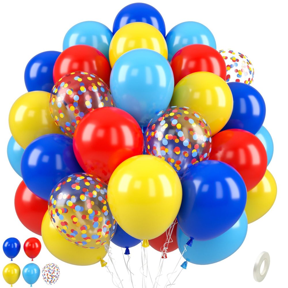 Paready Red Yellow Blue Balloons, 50 Pcs Carnival Circus Party Balloons, 12 Inch Royal Light Blue Matt Red Yellow Confetti Balloons Helium for Kids Baby Shower Birthday Circus Theme Party Decorations