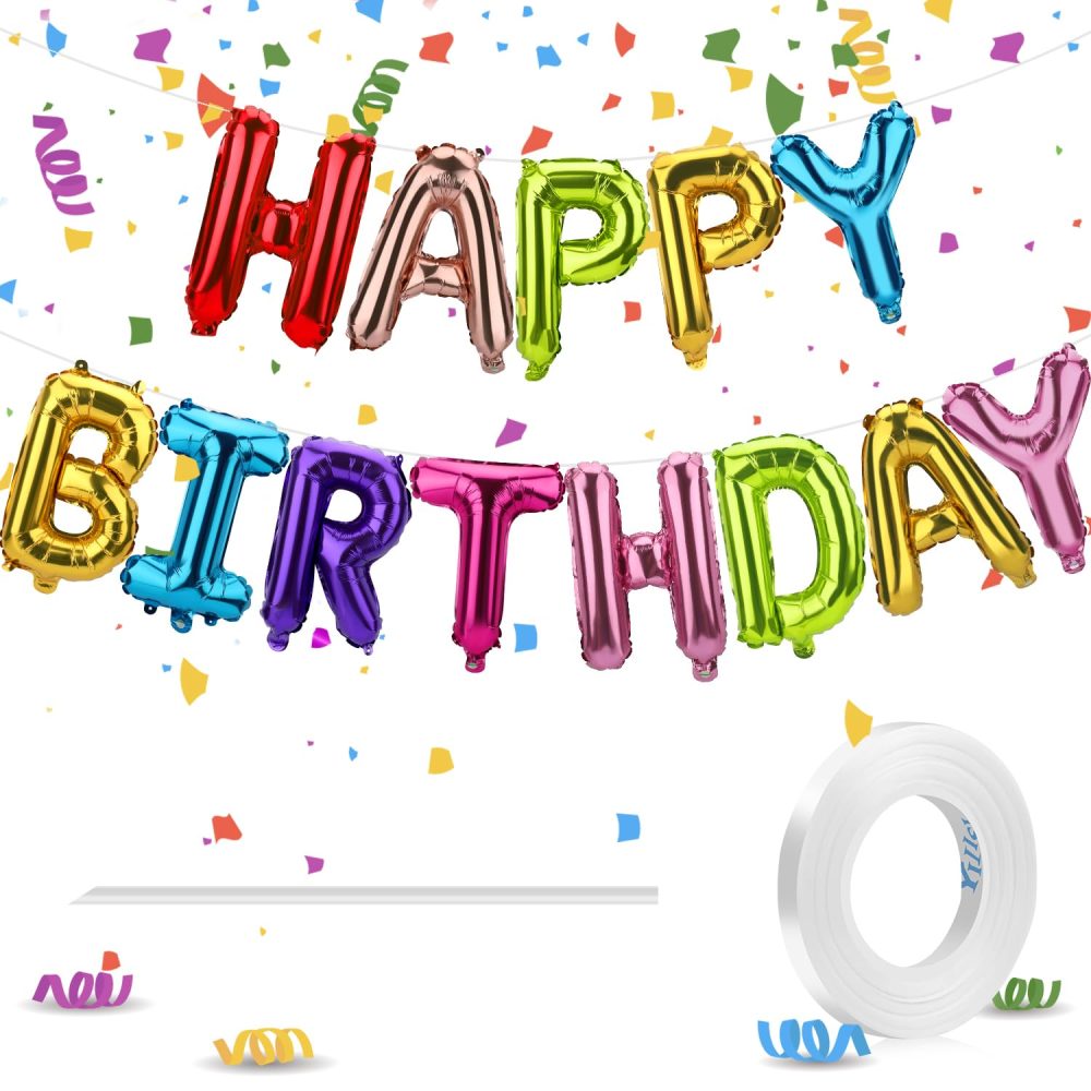Happy Birthday Balloons Banner, 16 Inch Mylar Foil Letters, Birthday Party Decorations and Supplies for Kids and Adults, Reusable Eco-friendly Material(3D Mixture Lettering)