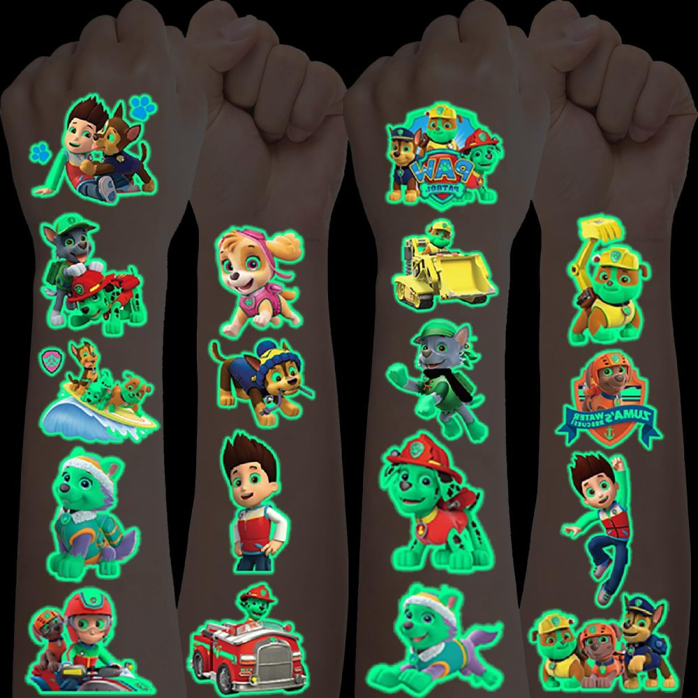 Tattoos for Kids 12 Sheets, Luminous Paw Patrol Temporary Tattoos,Glow In Dark Children Tattoos,Kids Tattoos Stickers for Boys Girls Party Bag Fillers Birthday Party Favours Games Stuff Supplies
