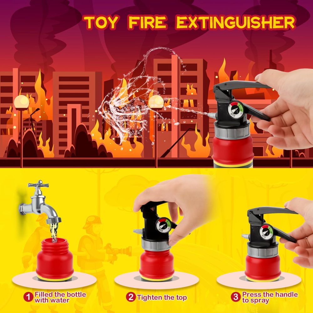 deAO Washable Kids Fireman Costume Role Play Toys with 13 Fire Fighter Toy Accessories, Storage Backpack and Water Shooting Extinguisher - Fancy Dress for Kids & Toddlers Halloween - Image 9
