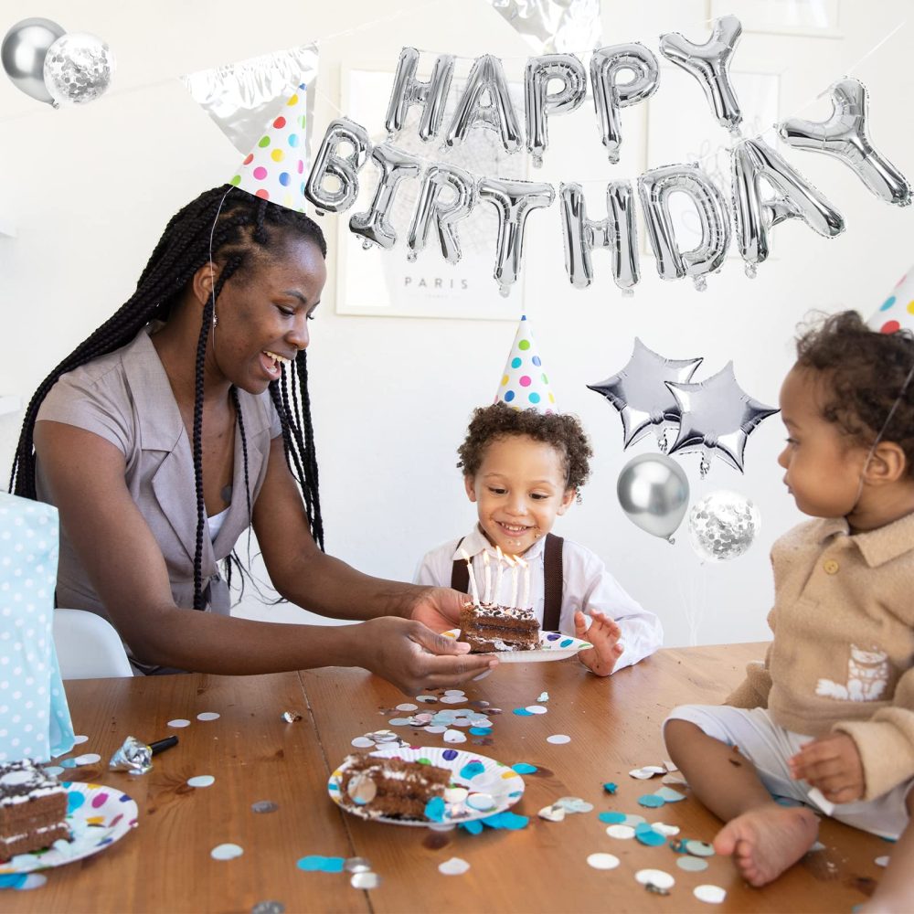 Happy Birthday Balloons, Silver Happy Birthday Balloons Banner Party Decoration, Birthday Banner Foil Balloons Self Inflating with Latex Balloons Confetti Balloons for Happy Birtyday Decorations. - Image 6