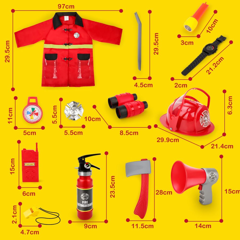 deAO Washable Kids Fireman Costume Role Play Toys with 13 Fire Fighter Toy Accessories, Storage Backpack and Water Shooting Extinguisher - Fancy Dress for Kids & Toddlers Halloween - Image 4