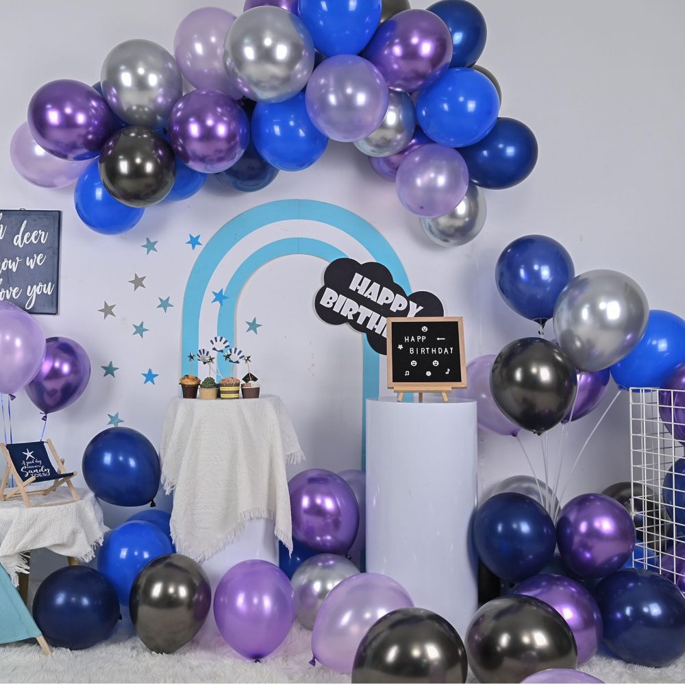 Outer Space Balloons, 12 Inches Galaxy Blue Purple Balloons with Metallic Black Silver Balloons, Outer Space Party Decorations for Kids Boys Astronaut Space Birthday Party Decorations - Image 4