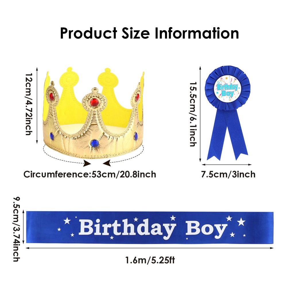 ASTER Birthday King Crown, Birthday Boy Sash and Button Pins - Birthday Boy Party Decoration, Boys Birthday Party Dress-Up Set - Image 2