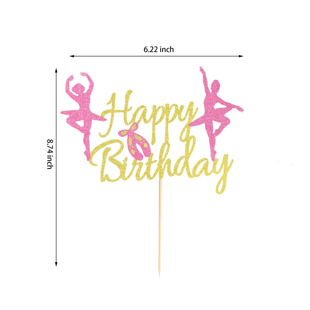 Arthsdite 1Pc Ballet Happy Birthday Cake Topper, Ballerina Girl Dancing Cake Supplies, Ballerina Girl's Birthday Party Decorations Ballet Dancer Cake Topper, M - Image 7
