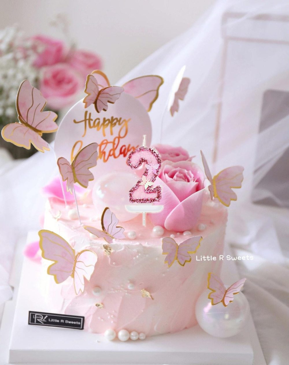 3rd Butterfly Birthday Candles, Number 3 Pink Candle, Birthday Candle for Cake, Happy 3 Birthday Candle, Handmade Sequin Shining Numeral Candles Cake Topper Decoration for Girls Birthday Party - Image 6