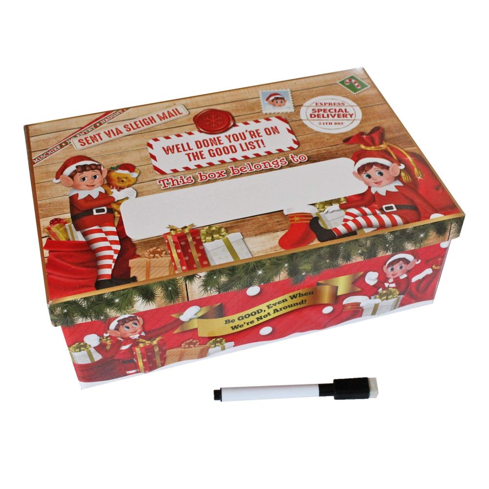 Widdle Wonderland Personalise Christmas Eve Gift Box Fun Elf Design/Flat Pack - 32cm x 20cm x 11cm