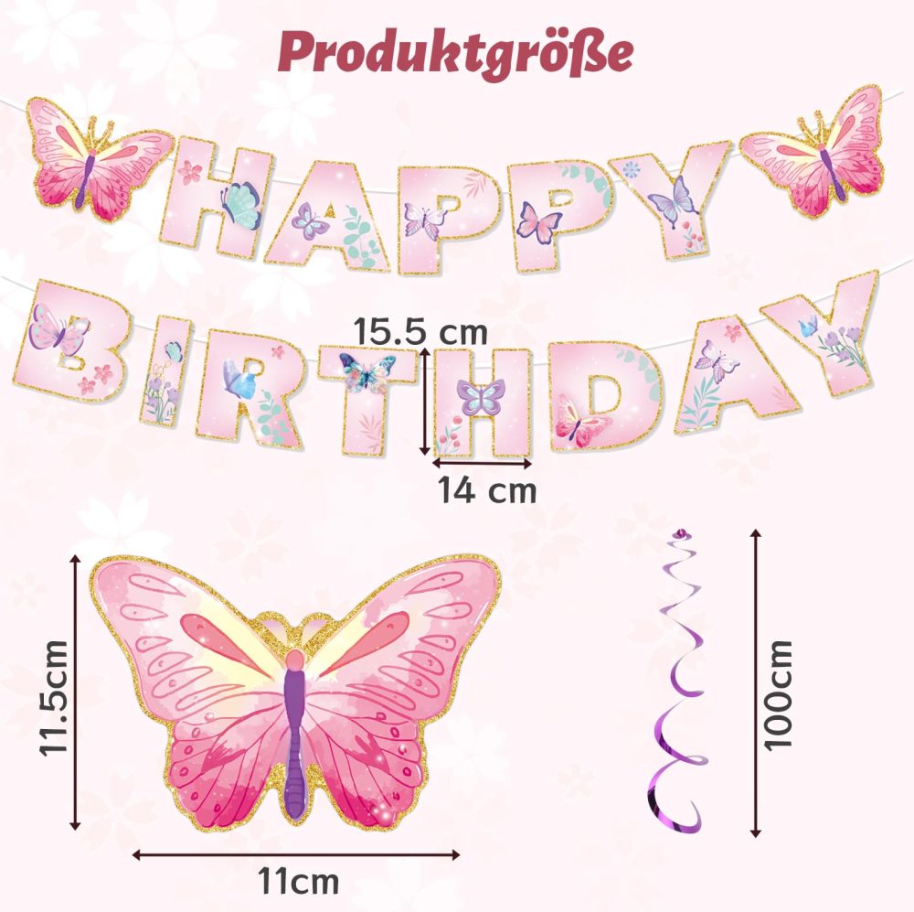 Butterfly Birthday Decorations,Butterfly Decorations Butterflies Decorations Hanging Swirls Happy Birthday Banner Birthday Decoration for Women Birthday Decorations for Girls Birthday Girl Decoration - Image 7