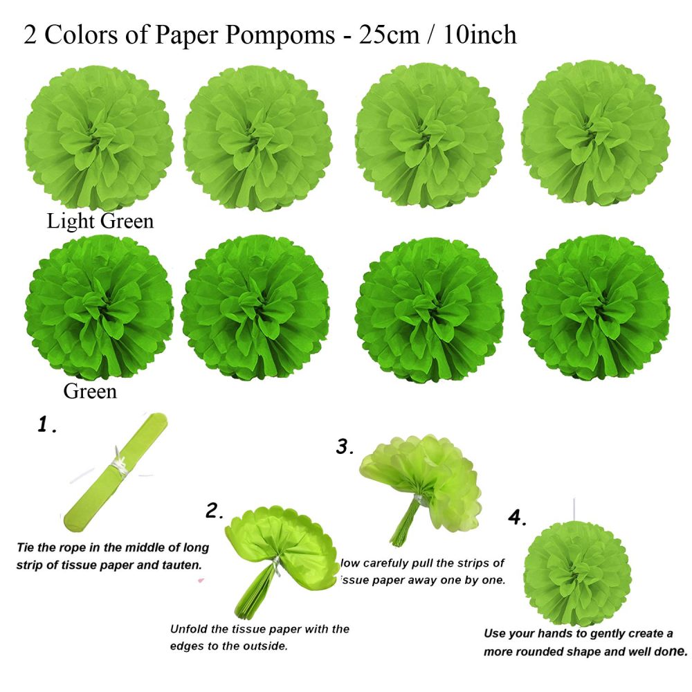 ZERODECO Party Decoration, 21 Pcs Green Hanging Paper Fans, Pom Poms Flowers, Garlands String Polka Dot and Triangle Bunting Flags for Golf Party Dinosaur Birthday Parties Arbor Day - Image 5