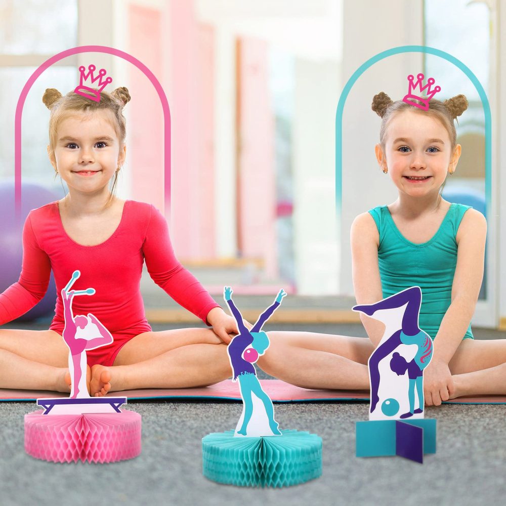 9 Pcs Gymnastics Party Decoration Girl Birthday Gymnastics Party Centerpiece Honeycomb Gymnastics Party Supplies Table Topper for Gender Reveal Baby Shower - Image 4
