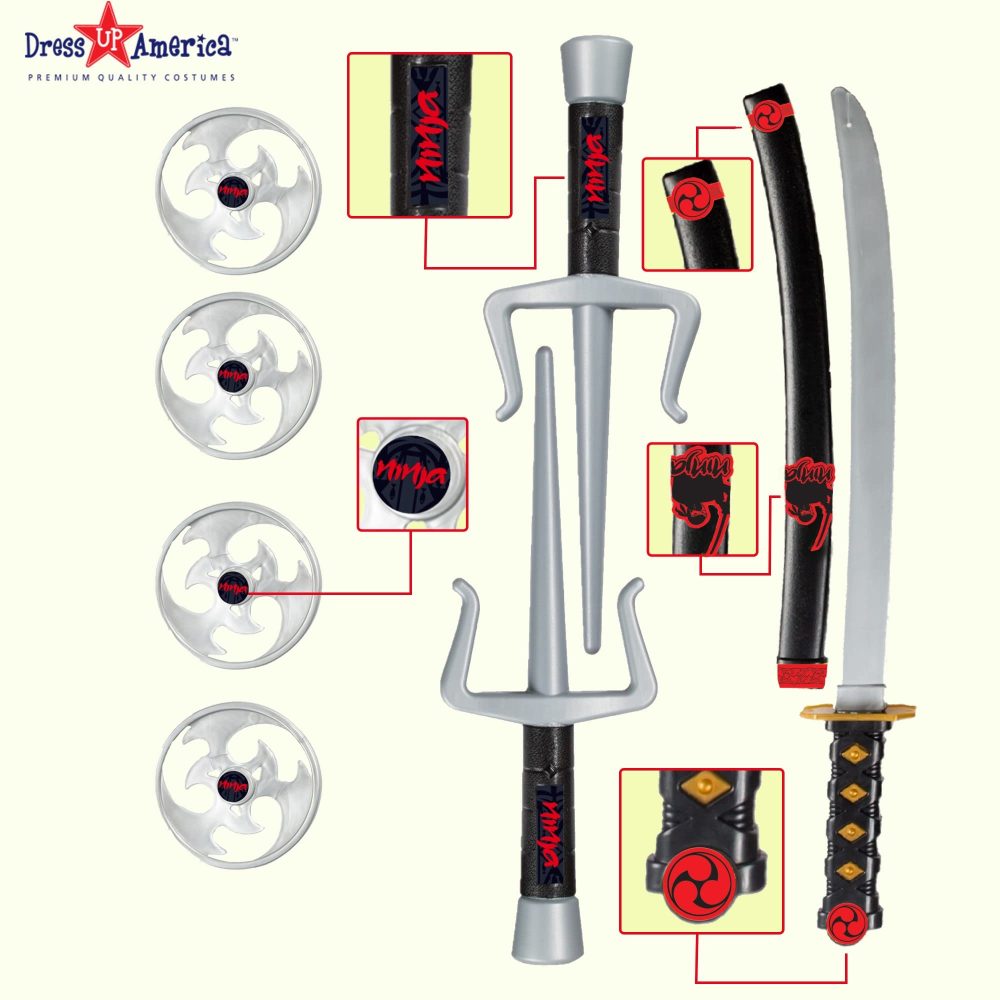 Dress Up America Ninja Weapons Kit For Kids - Ninja Toys Set Includes Katana, Bow & Arrow, Eye Masks & More - Ninja Warrior Costume Accessory Set For Kids - Image 6