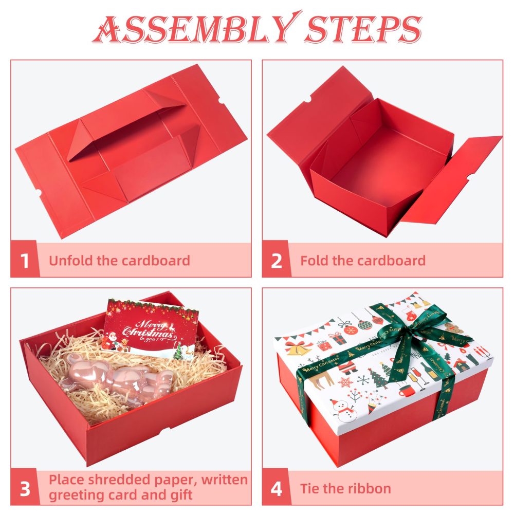 Christmas Boxes with Lids Large Christmas Eve Gift Boxes Christmas Eve Box, 280 X 207 X 100 mm Gift Boxes for Presents, Empty Christmas Box with Ribbon Card for Christmas Party Favor Supplies - Image 5