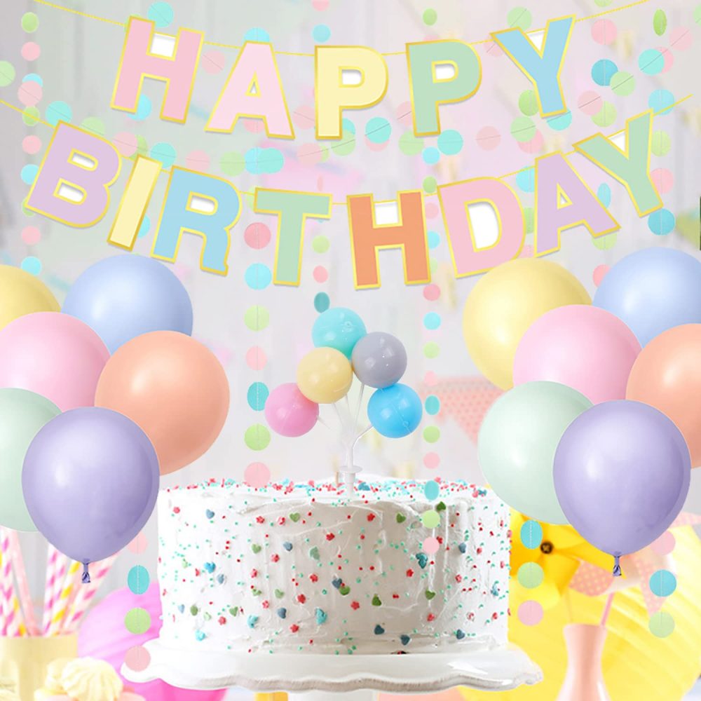 Elicola Pastel Party Decorations Macaron Happy Birthday Banner with Latex Balloons Cercle Dot Garland Colorful Backdrop for Party Decorations - Image 4