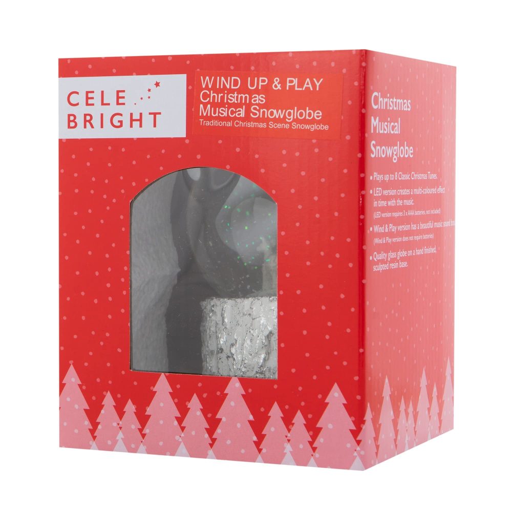 Celebright Christmas Musical Snow Globe - Wind Up & Play - Traditional Festive Decoration - Large 14cm (White Christmas Tree Scene) - Image 4