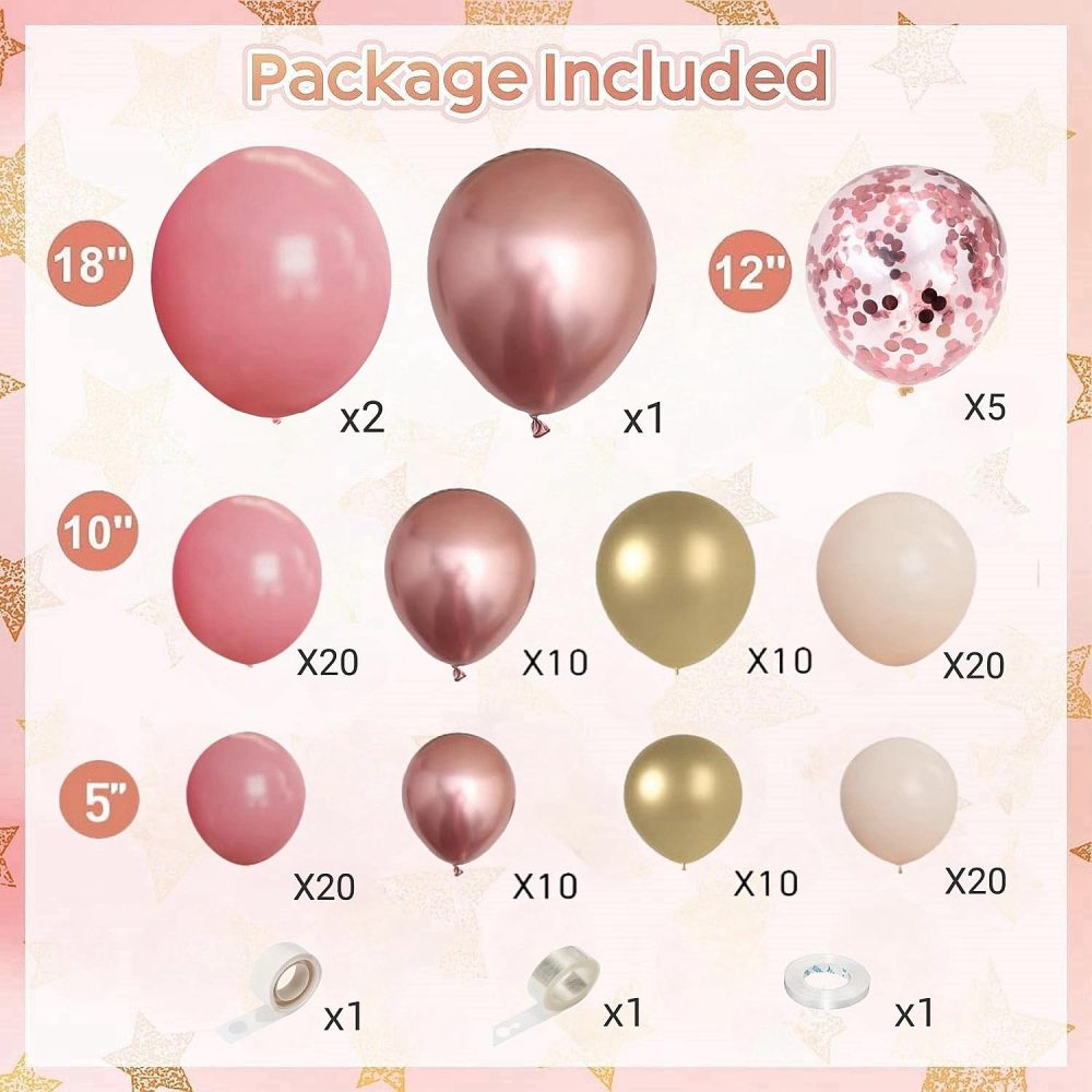 Rose Gold Balloon Arch Kit, 128 Pcs Pink Beige White Balloon Garland, Blush Pink Gold Nude Balloons for Boho Baby Shower Wedding Engagement Bridal Shower Birthday Party Decorations - Image 6