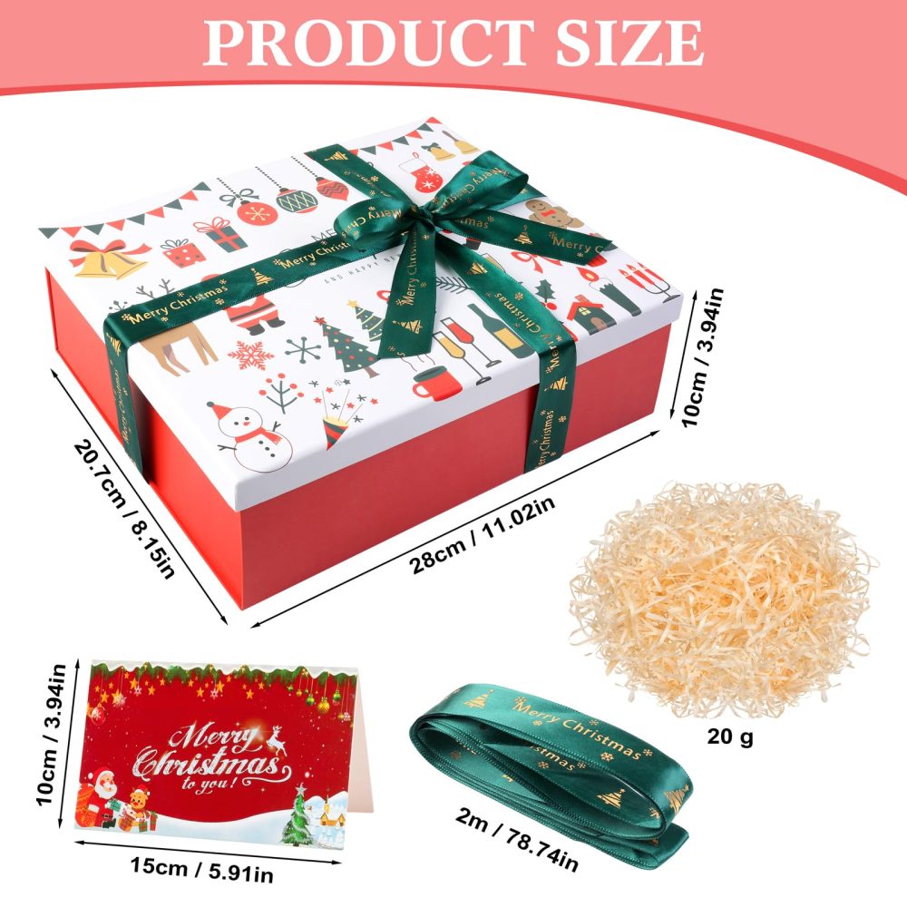 Christmas Boxes with Lids Large Christmas Eve Gift Boxes Christmas Eve Box, 280 X 207 X 100 mm Gift Boxes for Presents, Empty Christmas Box with Ribbon Card for Christmas Party Favor Supplies - Image 7