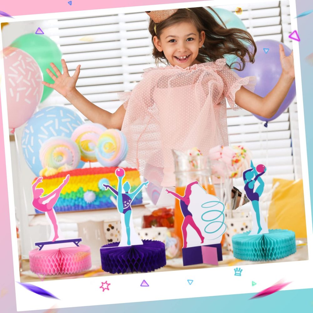 9 Pcs Gymnastics Party Decoration Girl Birthday Gymnastics Party Centerpiece Honeycomb Gymnastics Party Supplies Table Topper for Gender Reveal Baby Shower - Image 3
