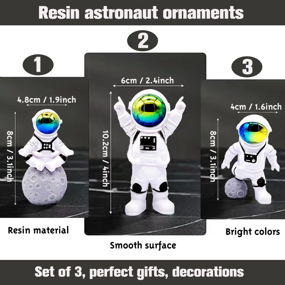3 Pcs Astronaut Cake Topper, Spaceman Cake Decorations, Mini Set Astronaut Decor Figurines, for Kids Birthday Shower Astronaut Theme Party Supplies (Gradient blue) - Image 6