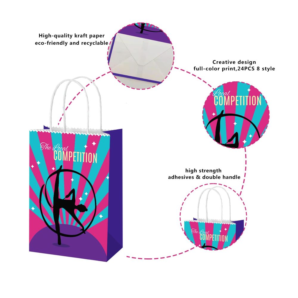 16 PCS Gymnastics Party Bags With Handles Gymnastics Birthday Party Supplies Gymnastics Party Favors Gymnastics Gifts For Girls Boys Teens Gymnasts Coach Gymnastics Party Decorations - Image 6
