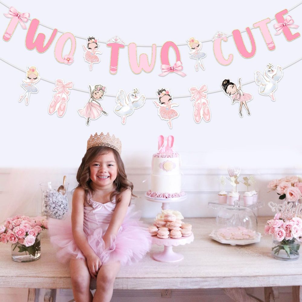 Kreatwow Ballet 2nd Birthday Decoration Two Two Cute Banner Ballet Garland Ballet Birthday Tutu Cute 2nd Birthday Decor Ballerina Birthday Dancing Girl Ballet Party Supply for Girl 2nd Birthday - Image 4