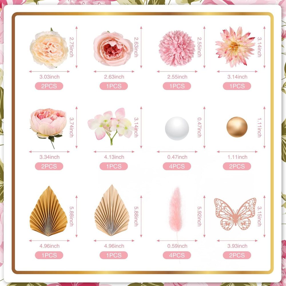 22 Pcs Cake Decoration Pink Cake Decorations with Paper Palm Fan and Butterfly Artificial Rose Flowers Cake Toppers Boho Cake Picks for Birthday Wedding Anniversary(Pink) - Image 6