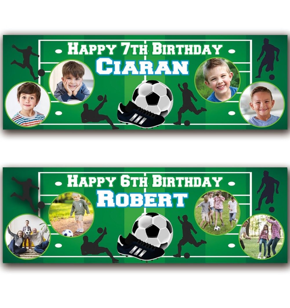 2 Personalised Happy Birthday Photo Banner Football Stadum Custom Photo Name Age Poster Kids Children Boy Party Banner Gift Decoration