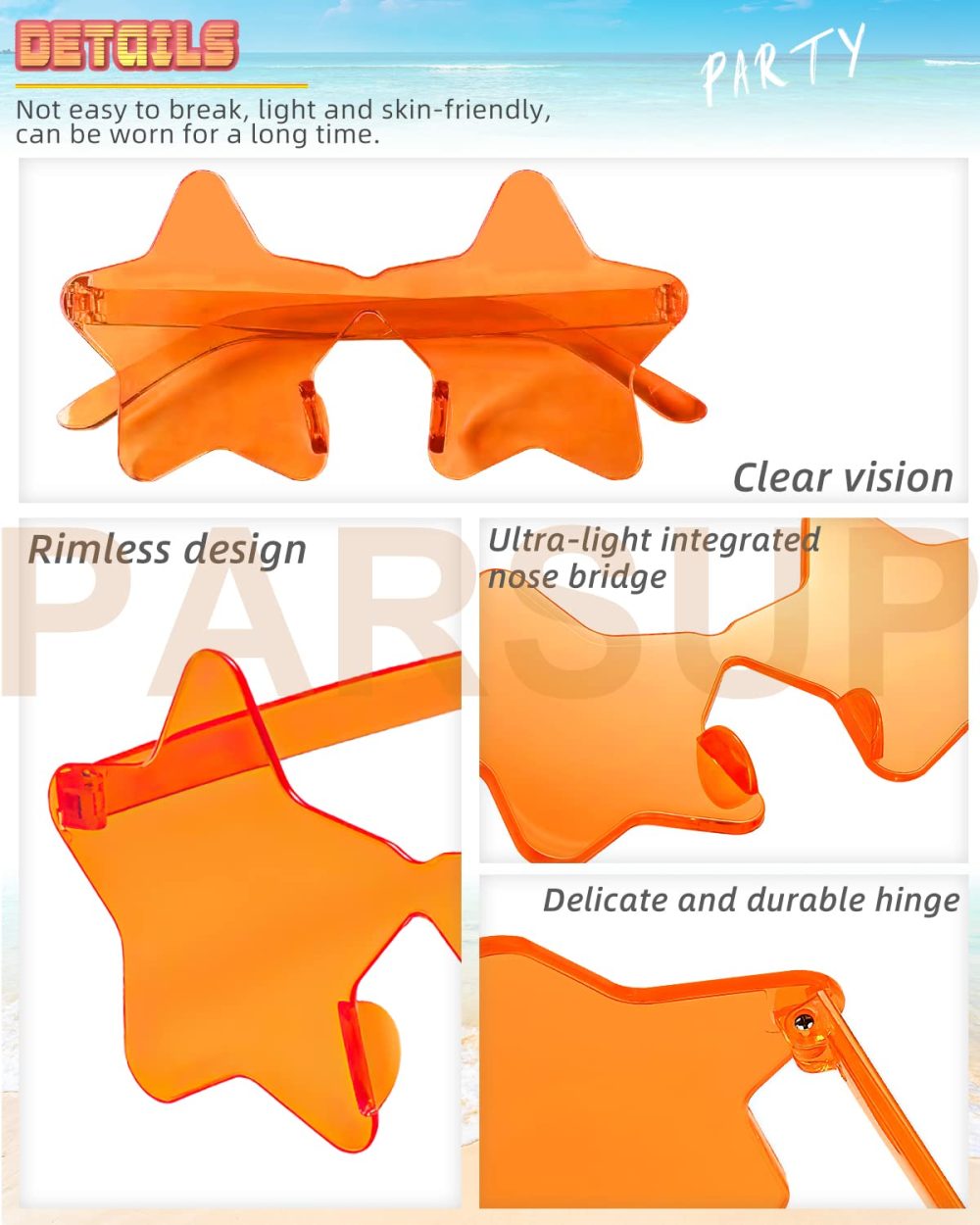 14 Pairs Star Shaped Rimless Sunglasses Frameless Star Sunglasses Transparent Candy Colour Glasses Tinted Eyewear Bachelorette Party Favours Photo Booth Props - Image 5