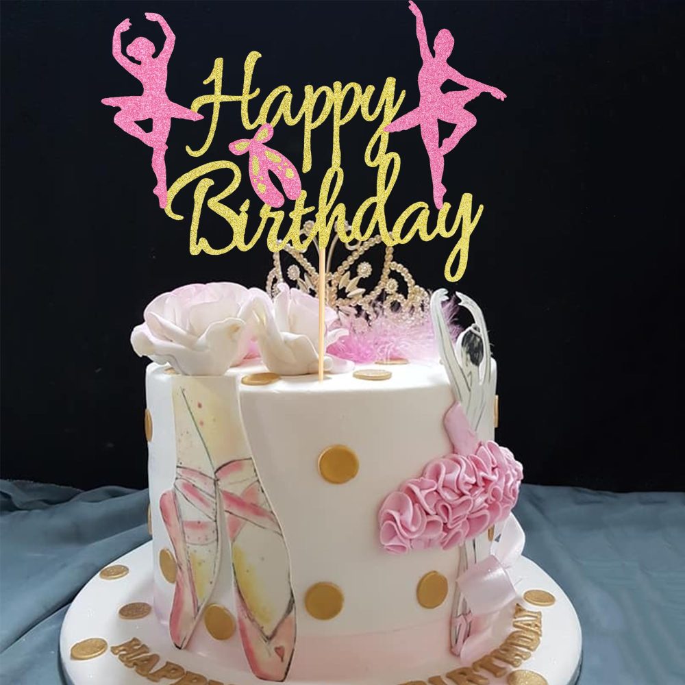 Arthsdite 1Pc Ballet Happy Birthday Cake Topper, Ballerina Girl Dancing Cake Supplies, Ballerina Girl's Birthday Party Decorations Ballet Dancer Cake Topper, M - Image 6