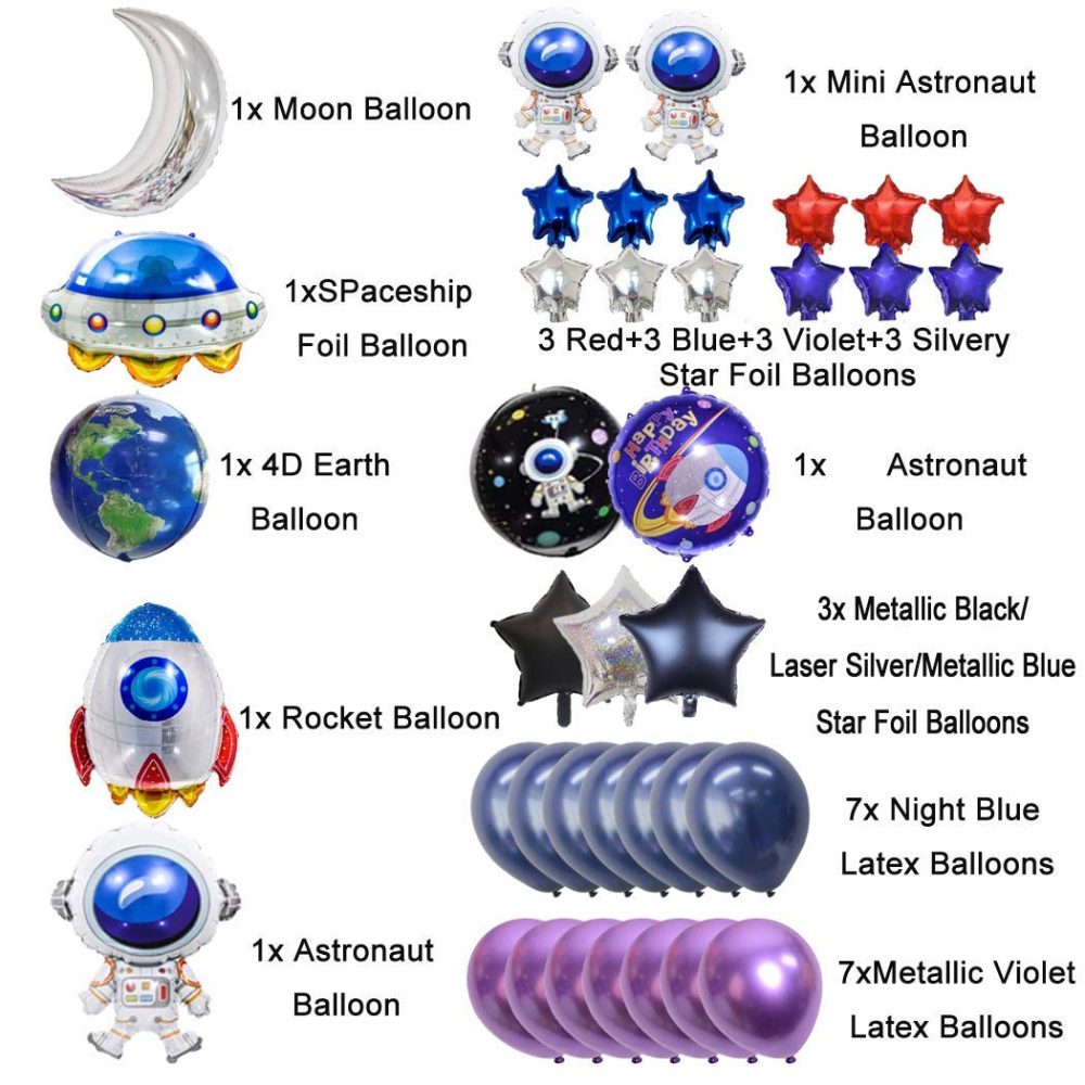 UFO Outer Space Decorations Party Supplies Foil Balloons Boy Birthday Baby Shower Chrome Blue Black Galaxy Astronaut Airship Space Theme Baby Shower - Image 4