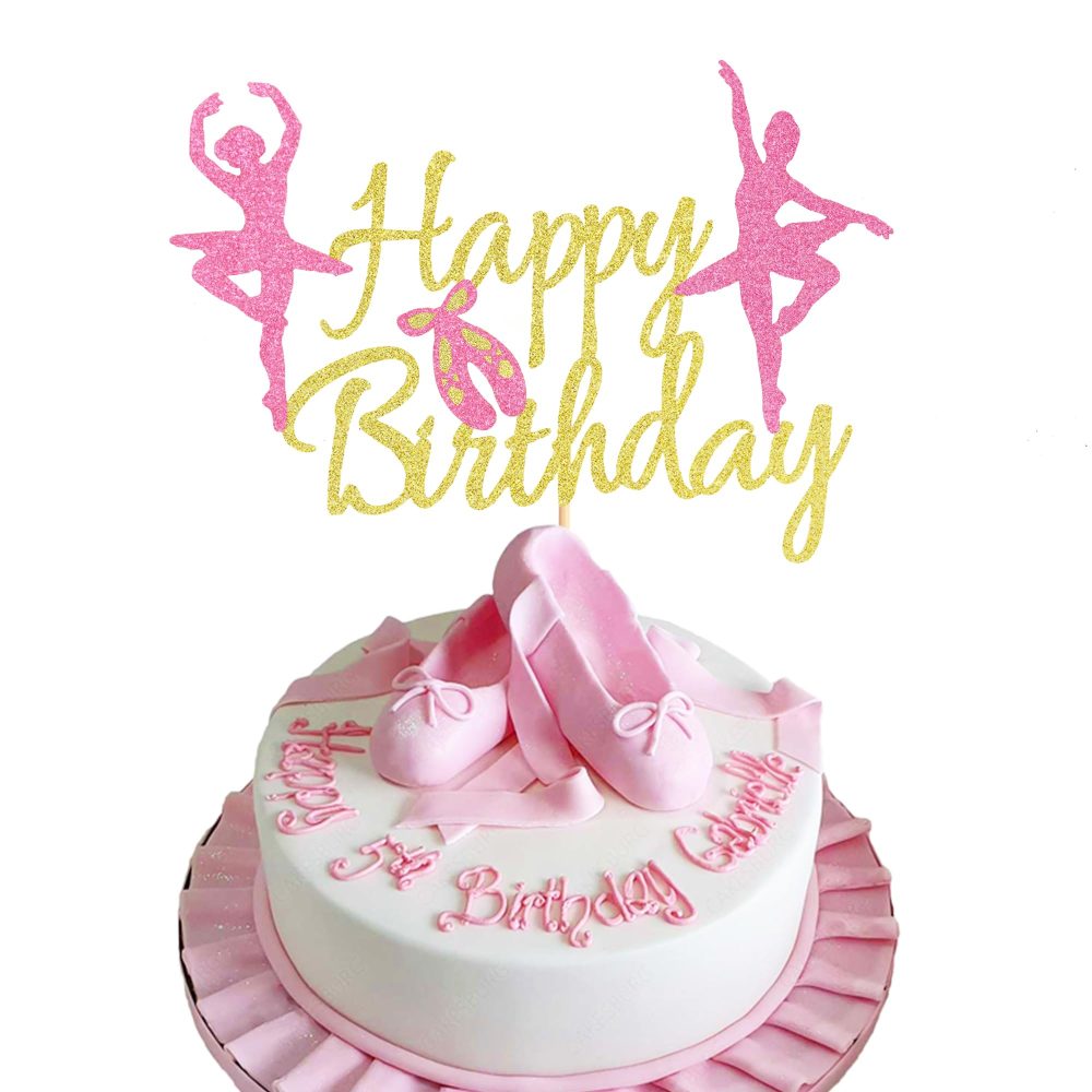 Arthsdite 1Pc Ballet Happy Birthday Cake Topper, Ballerina Girl Dancing Cake Supplies, Ballerina Girl's Birthday Party Decorations Ballet Dancer Cake Topper, M