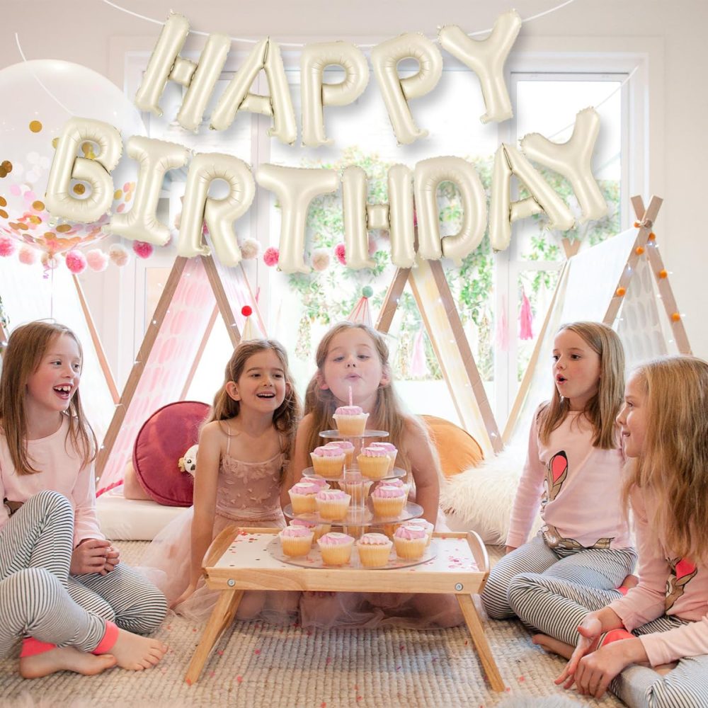 Happy Birthday Balloons Banner Cream,16 Inch Happy Birthday Letter Foil Balloons Bunting,Beige Happy Birthday Balloons for Boys Girls Men Women Birthday Party Supplies Decorations - Image 5