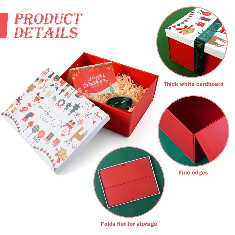 Christmas Boxes with Lids Large Christmas Eve Gift Boxes Christmas Eve Box, 280 X 207 X 100 mm Gift Boxes for Presents, Empty Christmas Box with Ribbon Card for Christmas Party Favor Supplies - Image 6