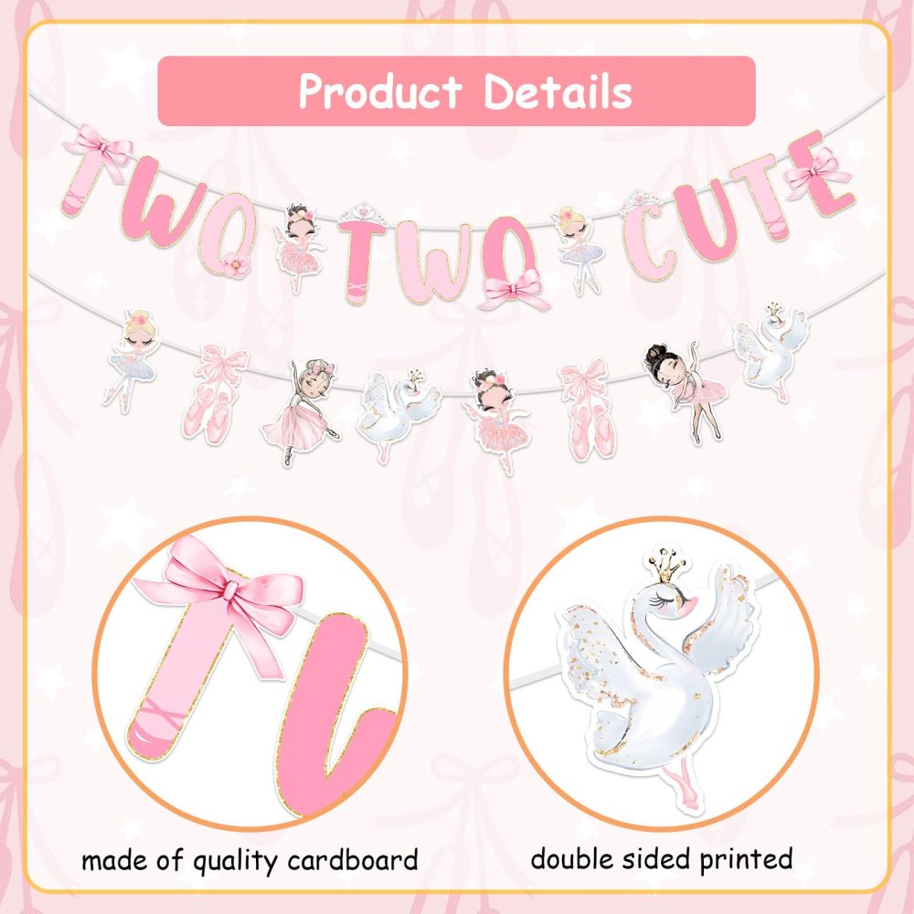 Kreatwow Ballet 2nd Birthday Decoration Two Two Cute Banner Ballet Garland Ballet Birthday Tutu Cute 2nd Birthday Decor Ballerina Birthday Dancing Girl Ballet Party Supply for Girl 2nd Birthday - Image 3